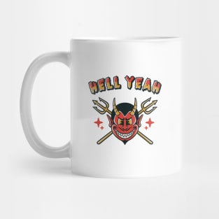 funny devil face cartoon with typography Mug